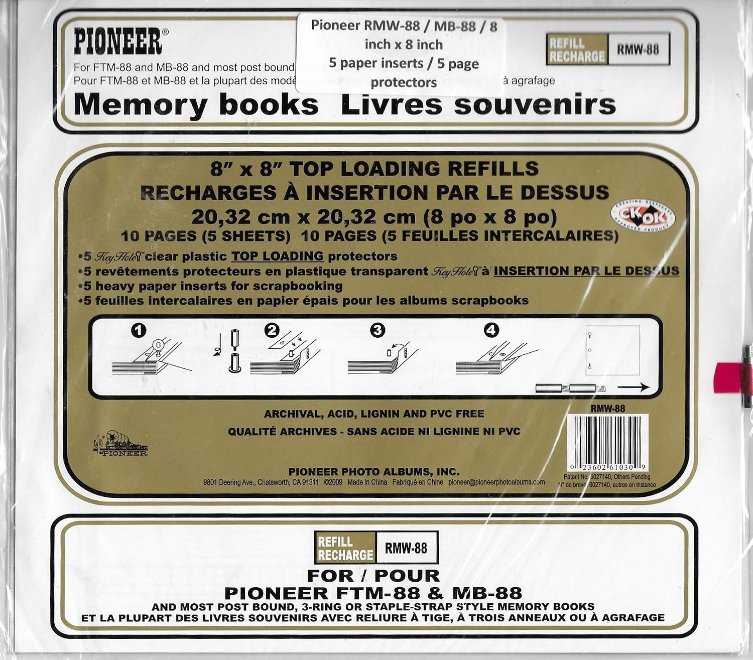 Pioneer 8" x 8" Top-Loading Refill Pages - White 30 JB-44789