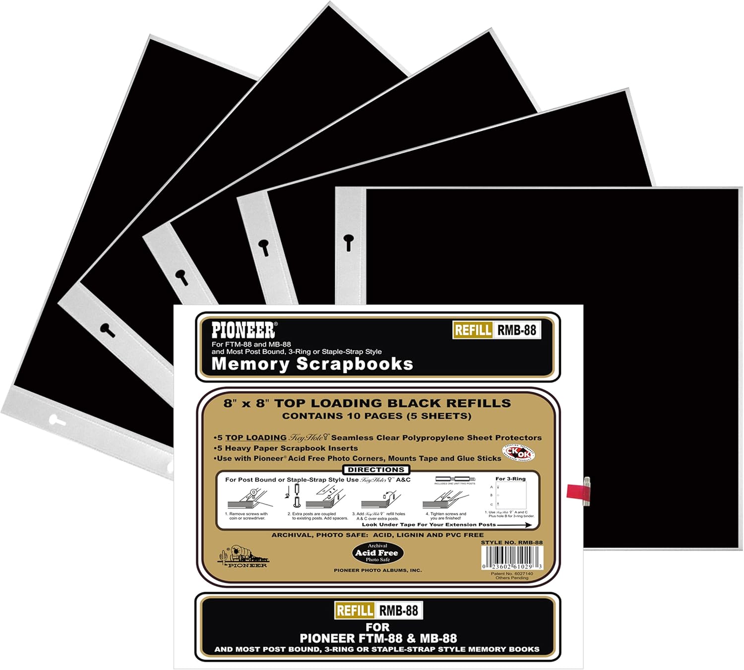 Pioneer 8" x 8" Top-Loading Refill Pages - Black 30 JB-44794