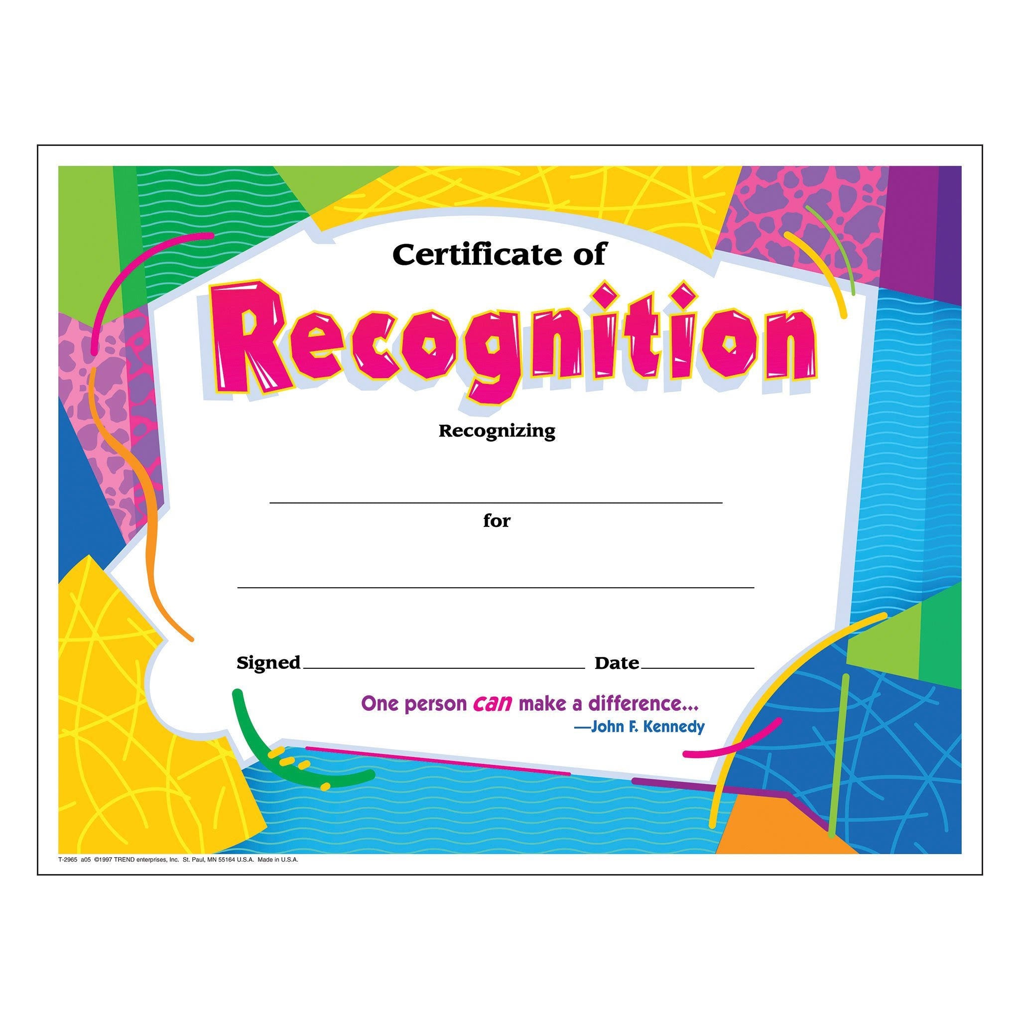 Certificate Of Recognition MW-10105