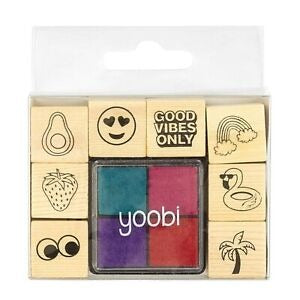 Yoobi Stamp Set, 8 Stamps 4 Ink Colors, Good Vibes Only 12Pk MW-19830
