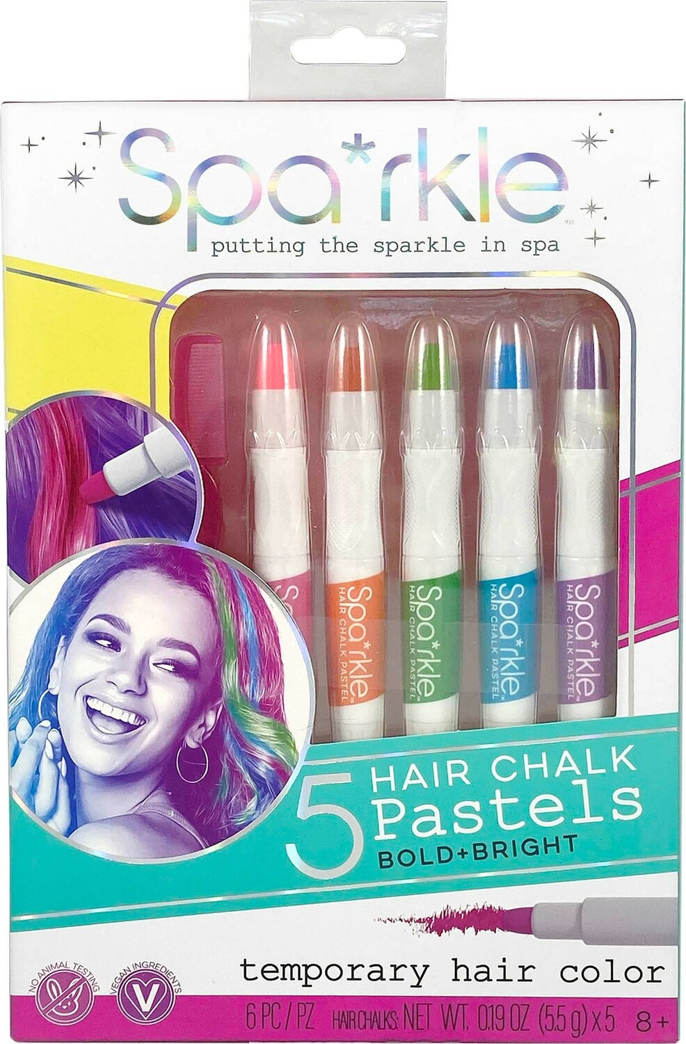Sparkle 5 Hair Chalk Pastels In Washable Bright Colors MW-20214
