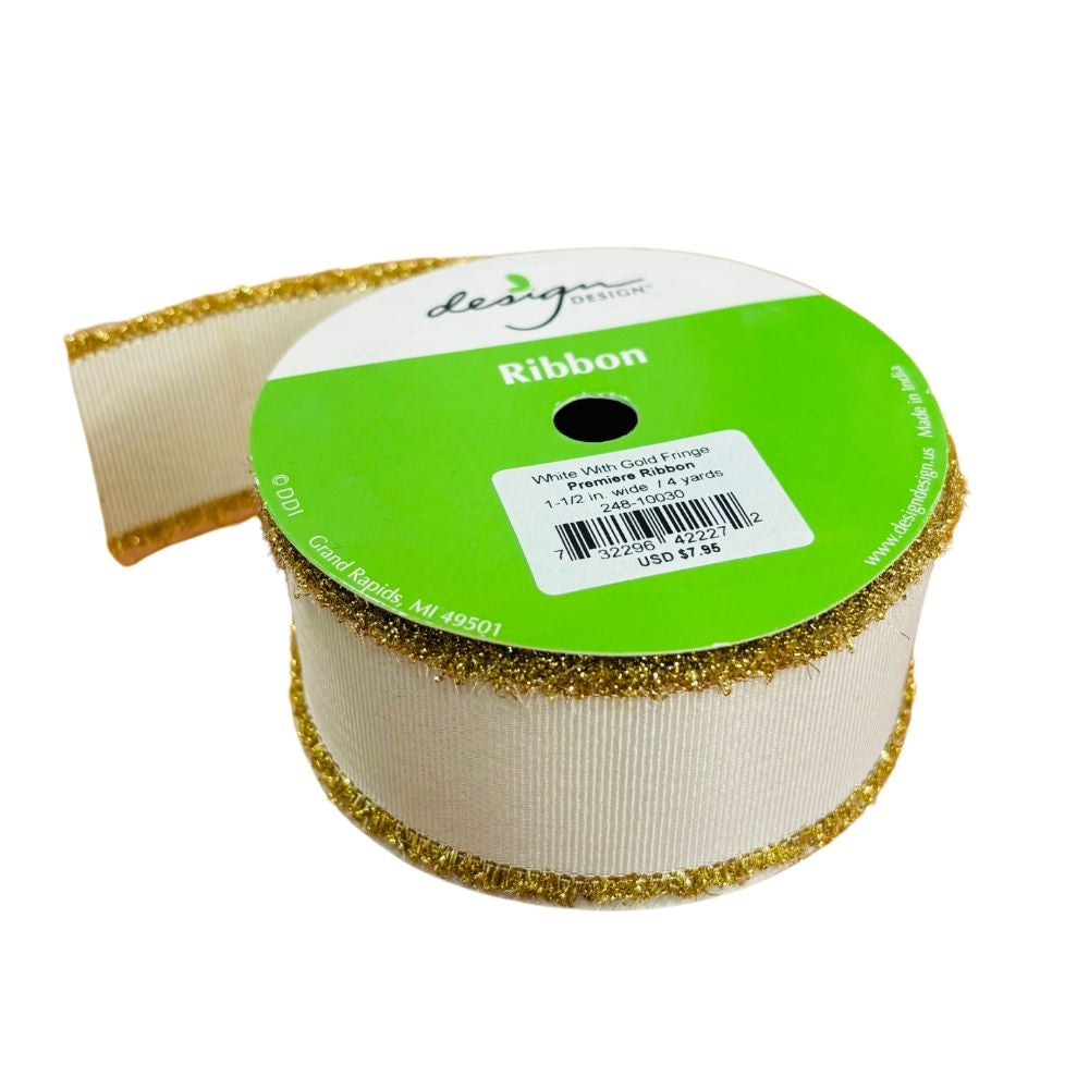 Cream Ribbon Gold Fringe 1.5 MW-20817