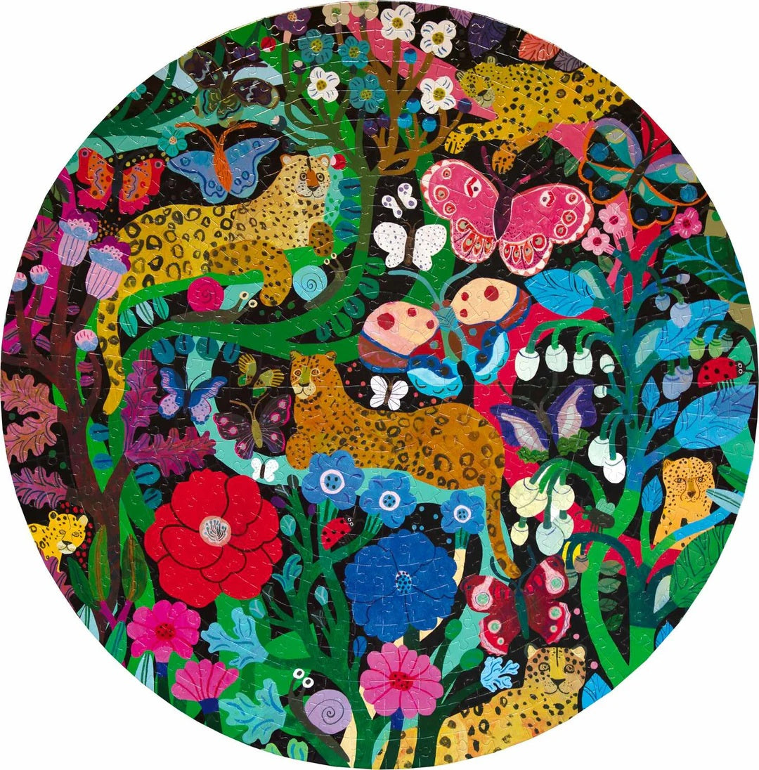 Eeboo Jaguars & Butterflies 500 Piece Round Jigsaw Puzzle MW-21596_34848cc2-8b58-4560-8f8b-9b3d86d3177f