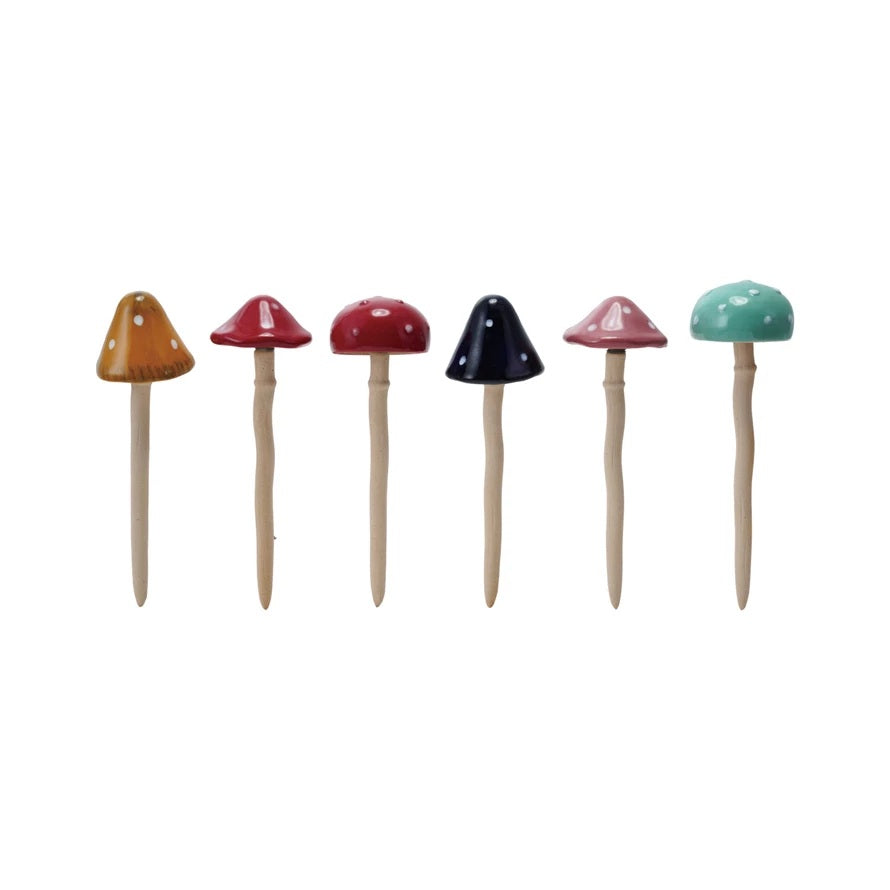 Mushroom Stoneware Plant Stake - (1 Item – Random Color) MW-22465
