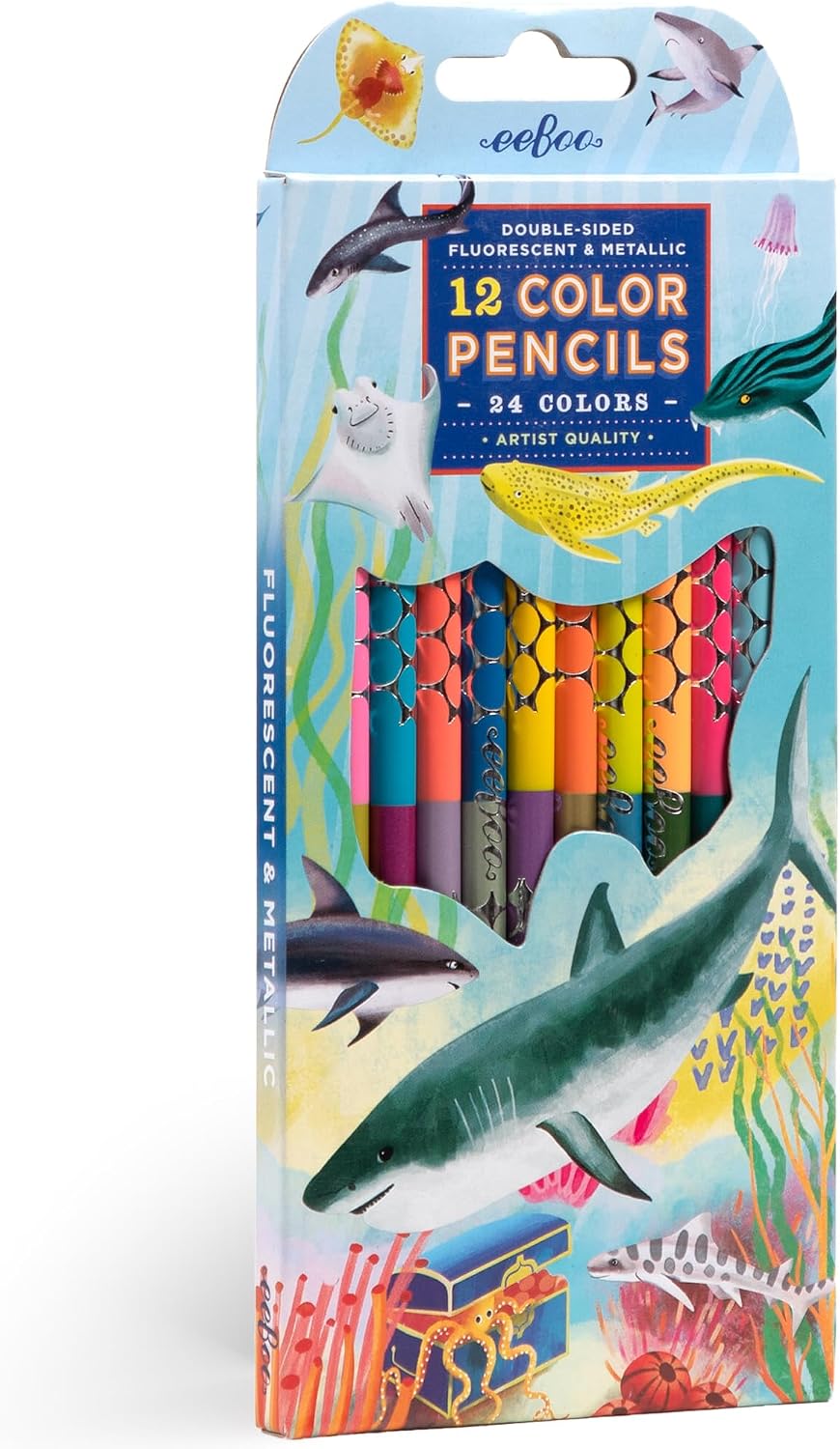 eeBoo Shark Double-Sided Colored Pencils - 12 Pack 80 MW-23611