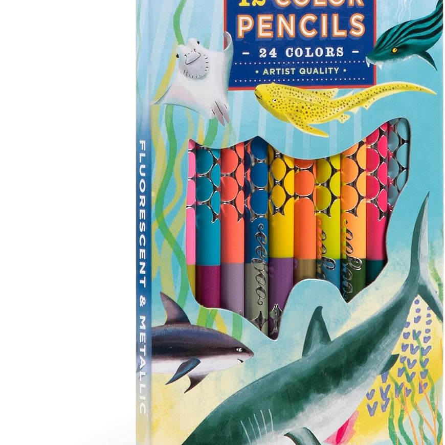 eeBoo Shark Double-Sided Colored Pencils - 12 Pack 80 MW-23611