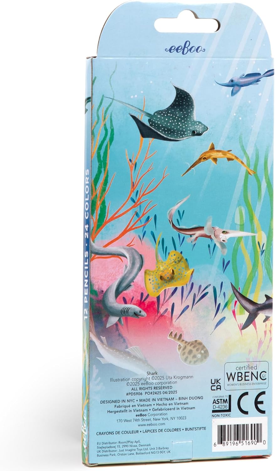 eeBoo Shark Double-Sided Colored Pencils - 12 Pack 80 MW-23611_1