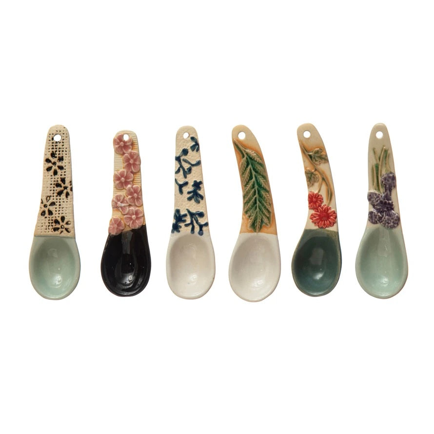 Hand-Painted Stoneware Spoon with Floral Handle - Assorted Styles 50 MW-23619