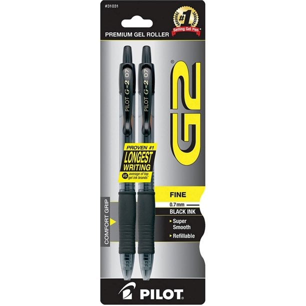 Pilot G2 Retractable Fine Point Premium Gel Roller Ball Pens, Black 2 ea PIL-31031