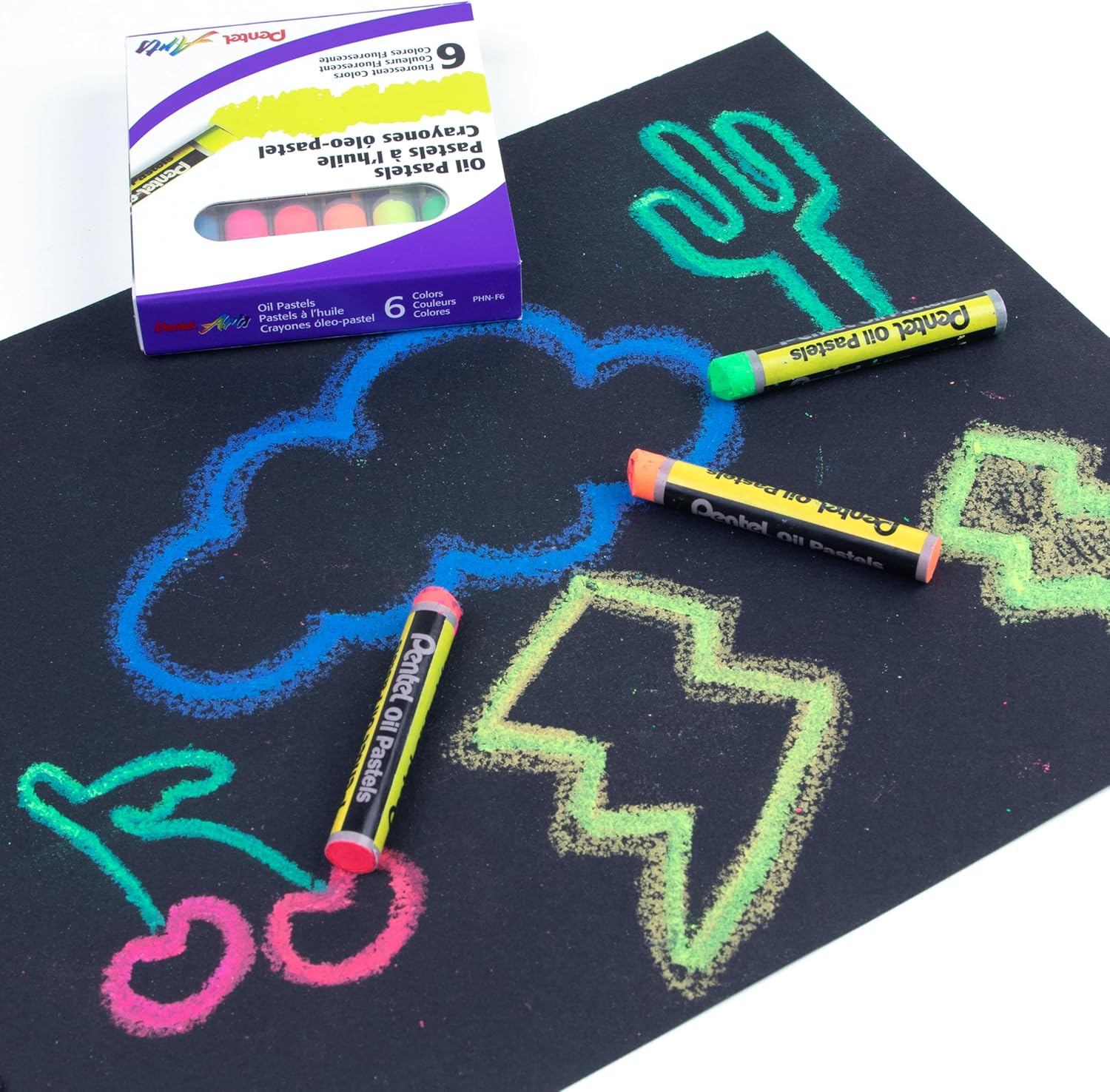 Pentel Arts Fluorescent Oil Pastels - 6 Colors Arts & Crafts PLPHNF6_5